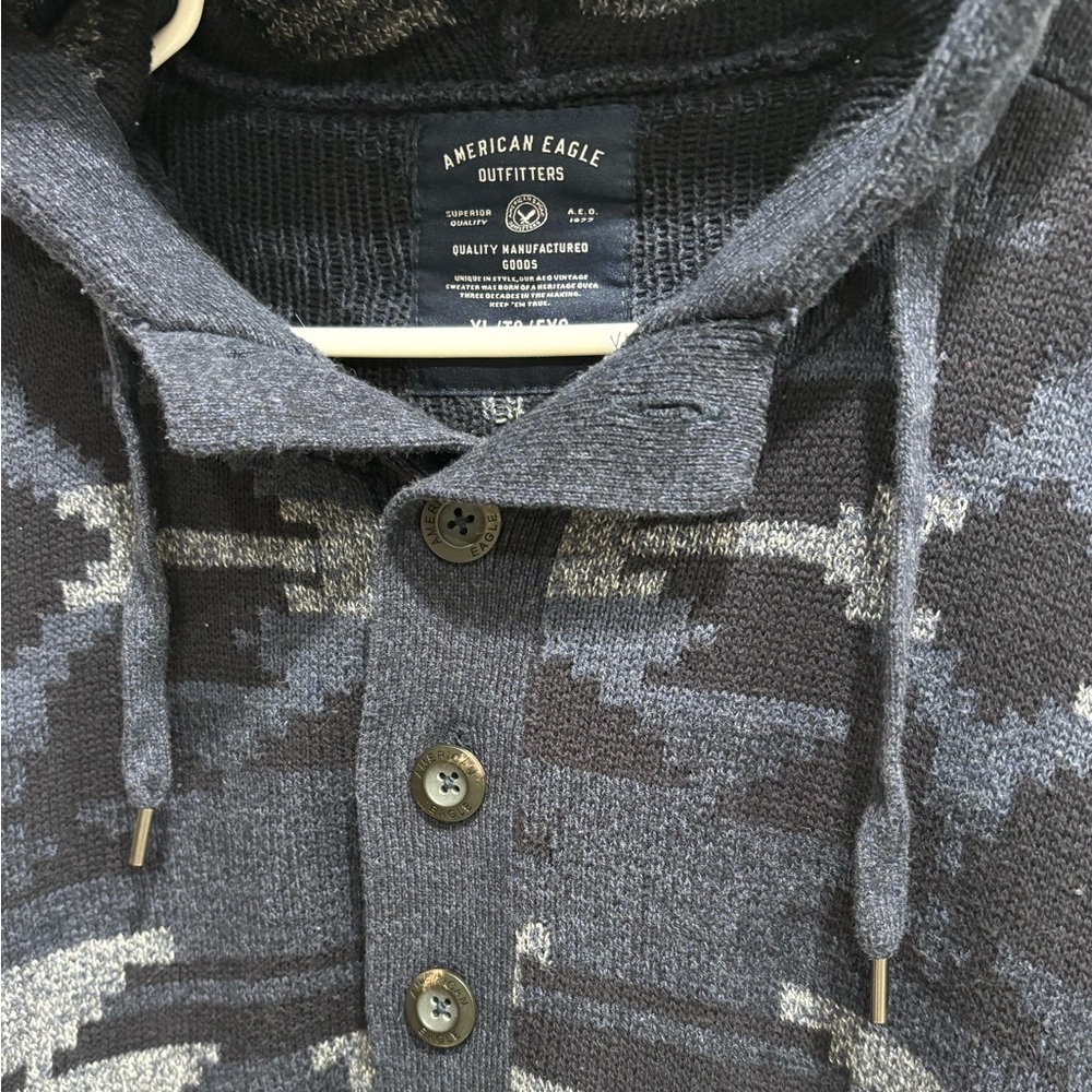 American Eagle Outfitters Black Label Hooded Sweater, Aztec, Pocket, XL - Picture 2 of 5